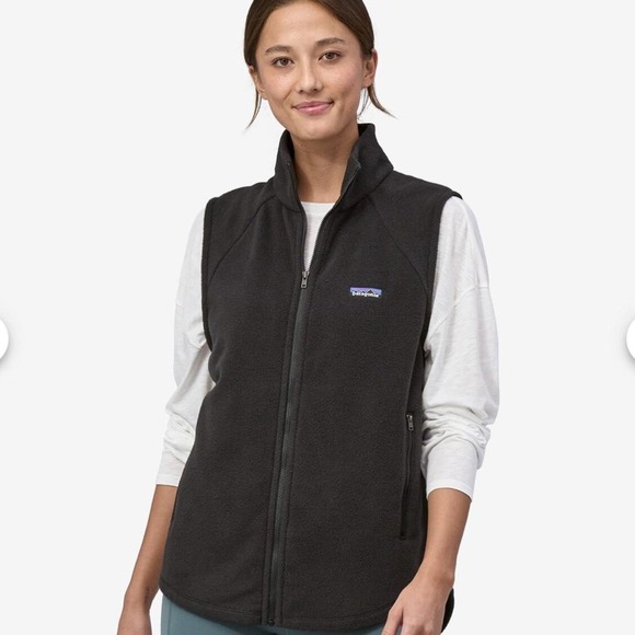 Patagonia Jackets & Blazers - Patagonia Fleece Vest Womens L Black Synchilla Full Zip Sierra Bible Church Logo